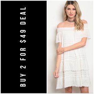 ☀️LAST1️⃣//RUFFLE LACE OFF SHOULDER WHITE DRESS